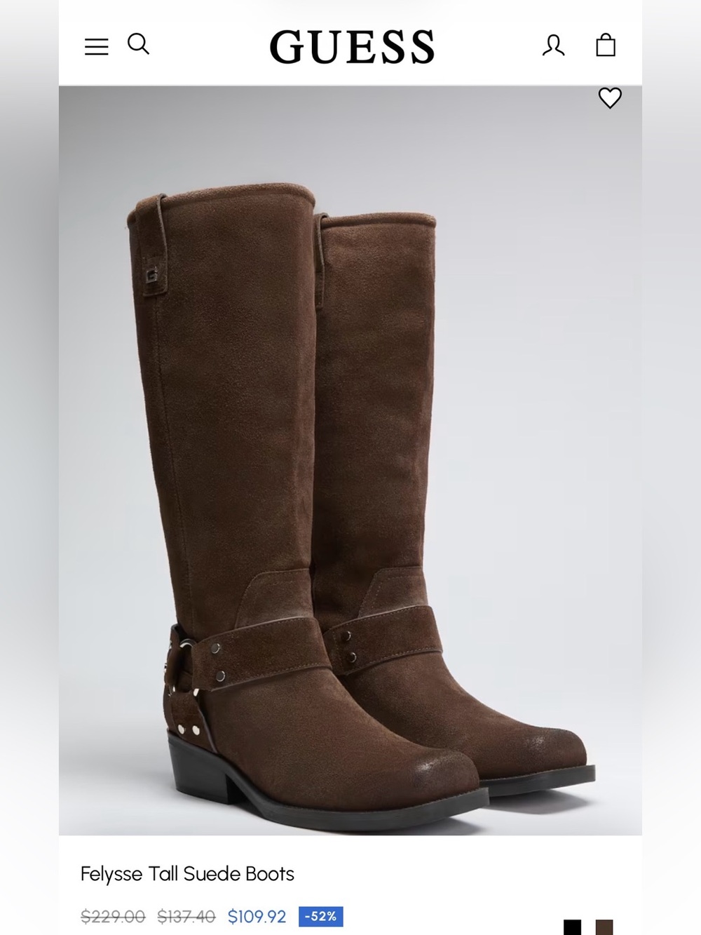 Guess Tall Suede Riding Boots - Brown